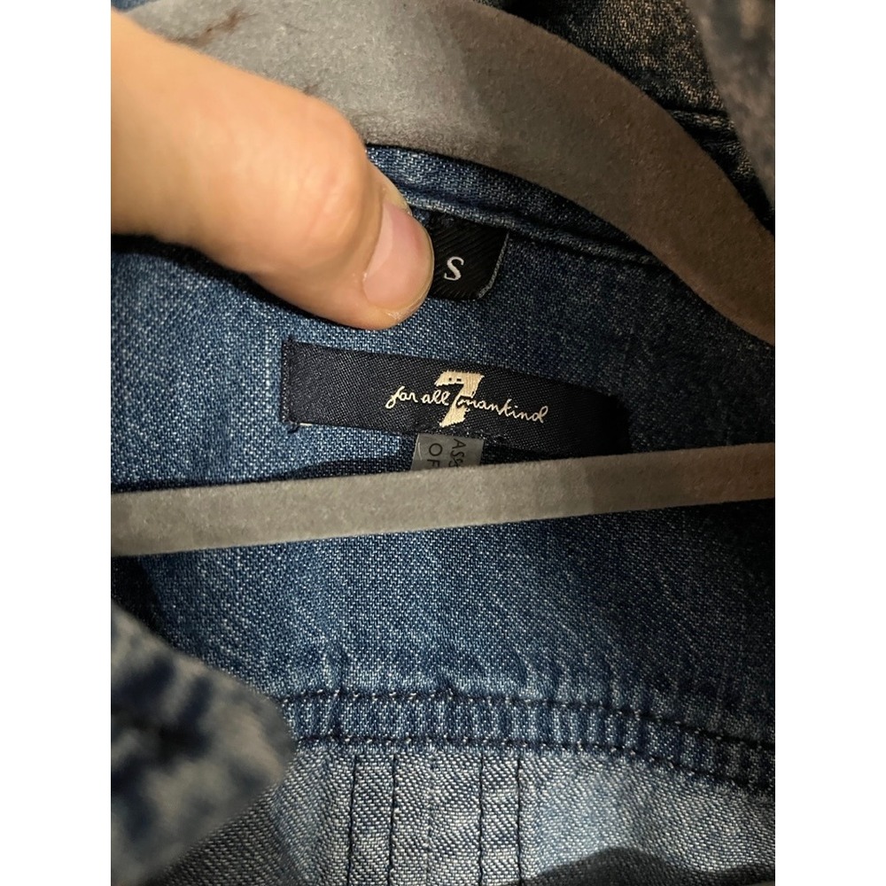 Vintage 7 For All Mankind Denim Jumpsuit Cropped Wide Leg Belted Short Sleeve S - Picture 4 of 16